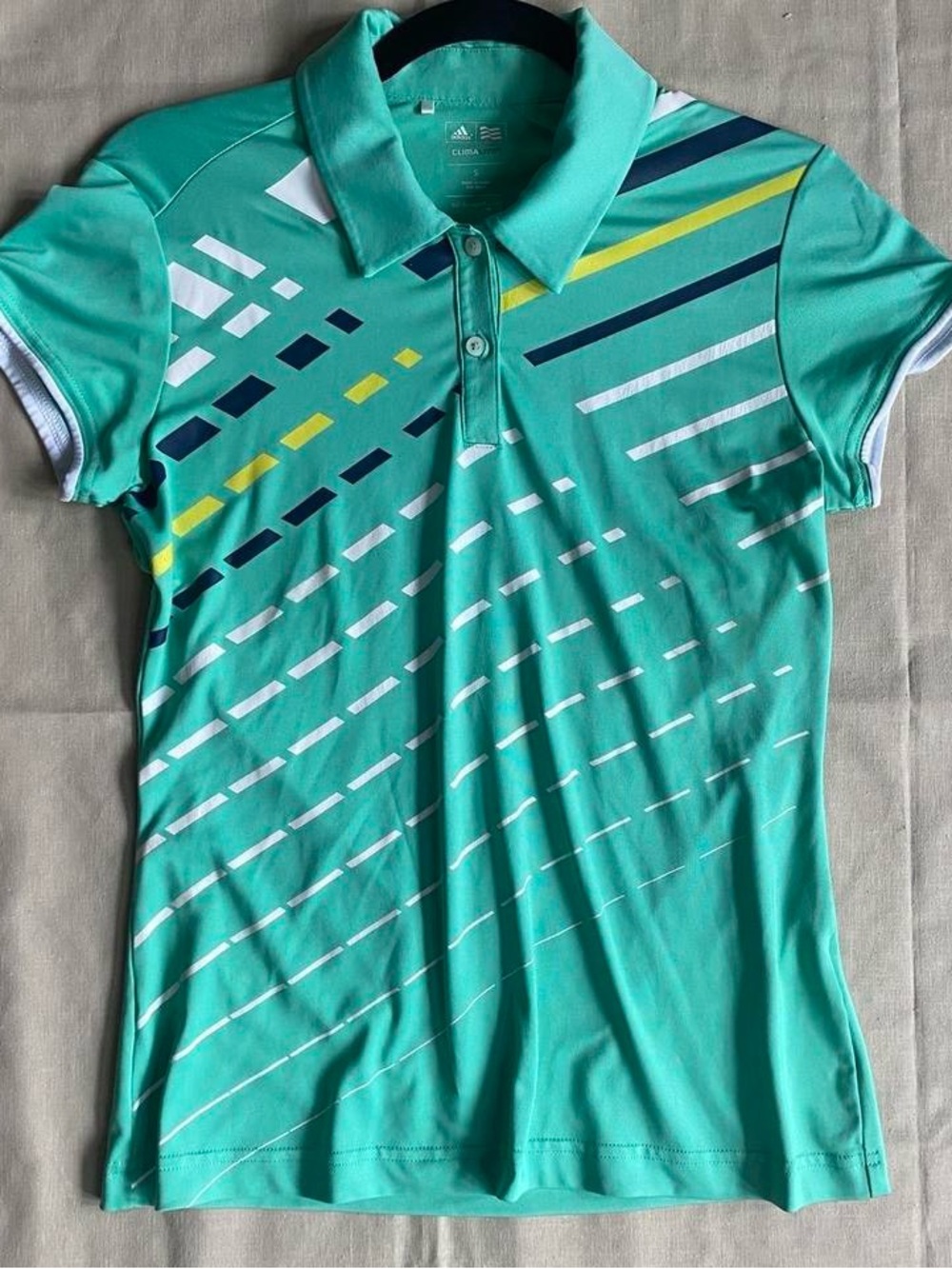 Adidas Climalite Golf Polo S Mint Teal Geometric Print Short Sleeve Activewear